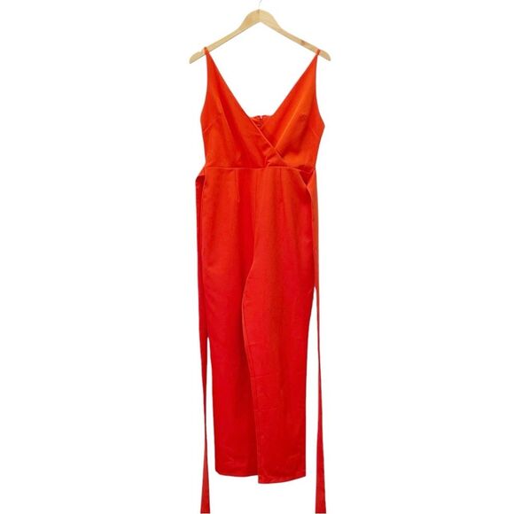 NWT ASOS Wrap Front Peg Leg Jumpsuit With Self Belt Tomato Red Size 8 US 12 UK - Picture 5 of 14